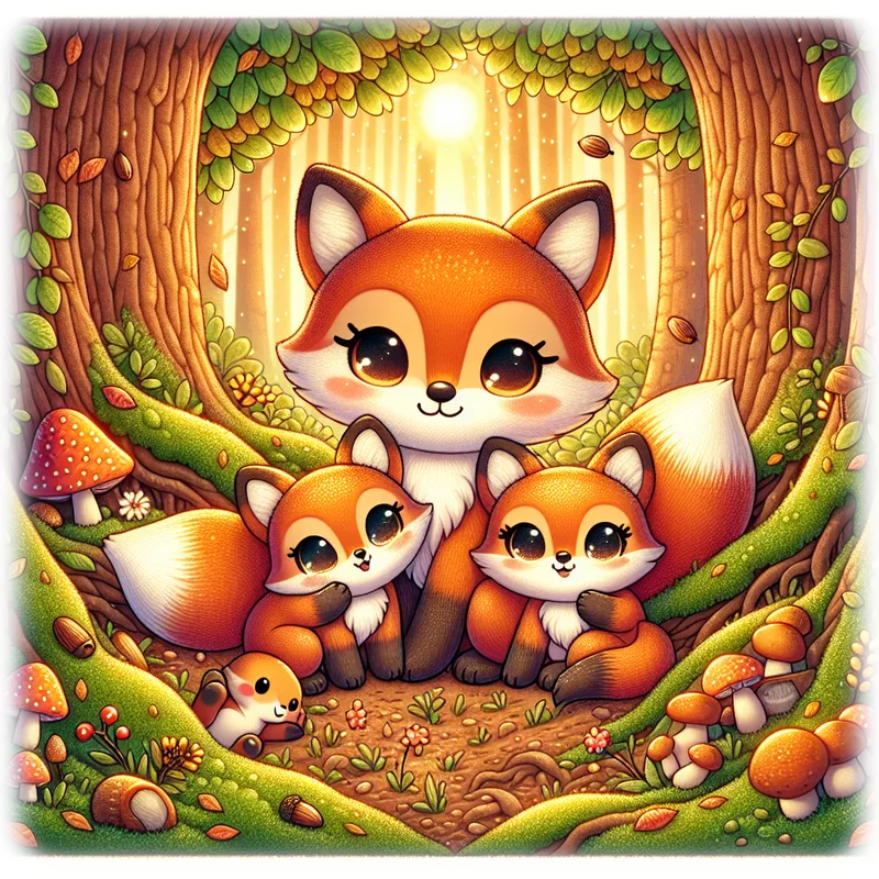 Snuggle Slide preview showing a cozy fox family